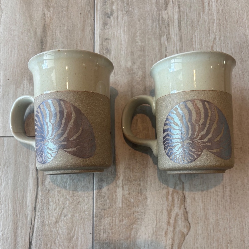 Set of 2 Vintage Otagiri SeaShell Beach Nautical Coffee Tea Mug Cup Stoneware